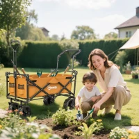 Outsunny 180L Festival Trolley on Wheels, Push & Pull Beach Cart with Removable Canopy, Wide All-Terrain Wheels, Folding Camping Trolley Cart, Adjustable Handle for Garden Fishing Shopping, Orange(m-10)