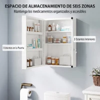 HOMCOM Botiquín de Pared con 6 Compartimentos Cerradura y 2 Llaves para Baño Cocina 40x18x60 cm Blanco(m-4)