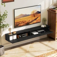 HOMCOM 180cm Floating TV Stand, Wall Mount TV Unit with Cable Management Hole, Fits up to 72" TV, Black(m-8)