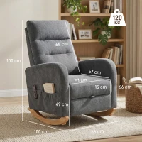 HOMCOM Upholstered Rocking Chair Retractable Footrest Rocker Chair High Back for Living Room Grey(m-3)