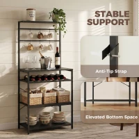 HOMCOM Freestanding Shelving Unit, Industrial Storage Shelf with 6 Hooks and Wine Rack for Living Room, Home Office, Black(m-6)