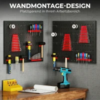 HOMCOM Opslagsysteem Wandrek 60 x 40 cm, 38-delig set met haken en planken, Zwart+Rood(m-6)