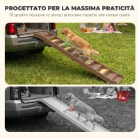 PawHut Rampa Pieghevole per Cani per Auto e Letti Alti a 10 Gradini con Strisce e Tappetini Antiscivolo, Marrone(m-3)