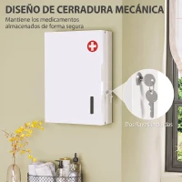 HOMCOM Botiquín de Pared con 6 Compartimentos Cerradura y 2 Llaves para Baño Cocina 40x18x60 cm Blanco(m-5)
