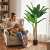 HOMCOM Árbol de Plátano Artificial 150 cm Planta Artificial Decorativa con Maceta y  2 Troncos para Hogar Oficina Salón Verde(m-7)