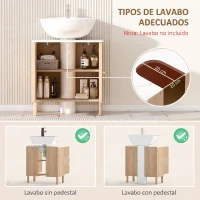 HOMCOM Mueble de lavabo, mueble de baño bajo lavabo estante ajustable encimera efecto mármol 60x30x63cm roble(m-4)