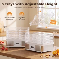 HOMCOM 5 Tier Food Dehydrator, 245W Stainless Steel Food Dryer Machine with Adjustable Temperature, Timer and LCD Display for Drying Fruit, Meat, Vegetable, Jerky and Pet Treat, White(m-5)