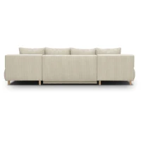 Canapé panoramique convertible - 6 places - MIKA - Velours côtelé Beige - Coffre de rangement - 313 x 84 x 145 cm(m-6)