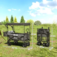 Outsunny 180L Festival Trolley on Wheels, Push & Pull Beach Cart with Removable Canopy, Wide All-Terrain Wheels, Folding Camping Trolley Cart, Adjustable Handle for Garden Fishing Shopping, Black(m-3)