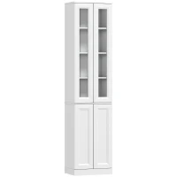 HOMCOM Tall Bathroom Storage Cabinet, 6-Tier Slim Bathroom Cabinet with Adjustable Shelf, 4 Soft-Close Doors, White(m-1)