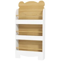 AIYAPLAY Libreria per Bambini con 3 Ripiani a Forma di Orsetto con Barriere Frontali, 55x15x110 cm, Color Legno(m-11)