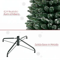 HOMCOM Albero di Natale Innevato Slim con 624 Rami, Base Rimovibile e Pieghevole, Ø56x225cm, Verde(m-7)