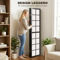 HOMCOM Paravento da Interno a 4 Pannelli Pieghevole in Legno e Tessuto, 160x170 cm, Nero e Bianco(m-6)