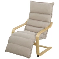 HOMCOM Curved Wooden Accent Chair, Armchair with Adjustable Footrest, Light Brown(m-15)