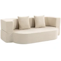 HOMCOM Canapé Convertible 2 Places, Canapé-Lit en Chenille 190cm, Dossier Rabattable, Assise et Accoudoirs Larges, Beige(m-1)