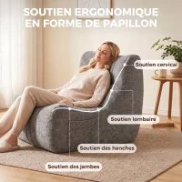 HOMCOM Canapé Paresseux Chaise de Sol à Silhouette Papillon avec Poches Latérales, sans Assemblage, 80x90x76cm, Gris Châtaigne(m-4)