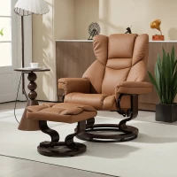 HOMCOM Faux Leather Reclining Chair and Footstool - Brown(m-10)