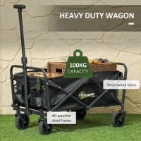 Outsunny 93L Festival Trolley on Wheels, Garden Folding Trolley Cart, 100kg Heavy Duty Collapsible Folding Wagon with Adjustable Handle and Carrying Bag for Beach, Camping, Festival, Black(m-5)