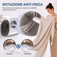 HOMCOM Mini Asciugatrice Portatile 2.5 kg, 5 Programmi, 800W, Carica Frontale, Tamburo in Acciaio Inox, per Casa, Bianco(m-6)