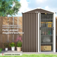 Outsunny Casetta da Giardino in Acciaio 1.1m² con Porta Scorrevole Bloccabile, 136x87x179 cm, Marrone(m-4)
