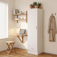 HOMCOM Armadio Con Asta Appendiabiti E Cassetto, Porta Abiti, Bianco(m-7)