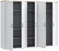 Armoire de chambre - BOHOL - Décor Chene blanchi - 5 portes battantes - L265,6 x P59,6 x H214 cm(m-6)