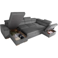Canapé d'angle convertible panoramique 5 a 6 places DAYTONA - Velours côtelé anthracite - Avec coffre - L 326 x H 94 x P 216 cm(m-5)