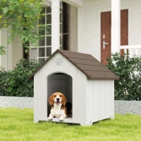 PawHut Niche pour chien extérieur, maison chien en polypropylène imperméable, ventilé, plancher surélevé, gris clair(m-11)