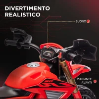 AIYAPLAY Moto Elettrica per Bambini 3-8 Anni con 12V Doppi Motori, Rotelle e Clacson, 3 km/h, Capacità 30kg, Rosso(m-6)