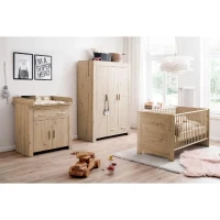 Chambre bébé Trio : Lit 70 x 140 cm + Commode a langer + Armoire AHOI - Chene - TREND TEAM(m-1)