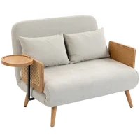 HOMCOM Sofá Cama 2 Plazas Convertible 3 en 1 Tapizado en Chenilla con Respaldo Ajustable Mesa Lateral 2 Almohadas Blanco Crema(m-16)