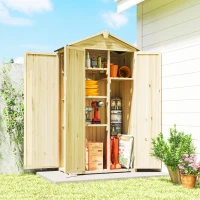 Outsunny Armadio da Giardino a 3 Ante con 4 Ripiani e Ganci, in Legno di Abete, 93x53x168 cm, Color Legno(m-2)