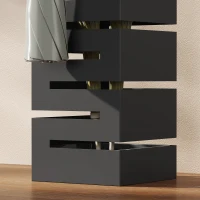 HOMCOM Portaombrelli in Metallo da Interno con 4 Ganci, Vaschetta Scolapioggia Rimovibile, per 8 Ombrelli, Nero(m-9)