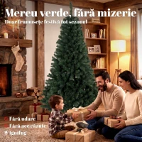 HOMCOM Brad Artificial de Crăciun, 180 cm, 888 Ramuri Ignifuge, Bază Metalică Pliabilă, Verde(m-4)