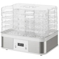 HOMCOM 5 Tier Food Dehydrator, 245W Stainless Steel Food Dryer Machine with Adjustable Temperature, Timer and LCD Display for Drying Fruit, Meat, Vegetable, Jerky and Pet Treat, White(m-1)