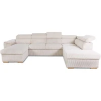 Canapé d'angle convertible panoramique 5 a 6 places DAYTONA - Velours côtelé beige - Avec coffre - L 326 x H 94 x P 216 cm(m-1)