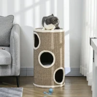 PawHut Tonneau à Gratter pour Chat, Tour à Griffer en Sisal à 3 Niveaux Recouvert de Peluche, Ø 38 x 70 cm, Marron(m-7)