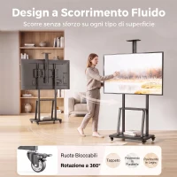 HOMCOM Carrello Porta TV 32-75 Pollici con Altezza Regolabile, Ruote e Ripiano, Nero(m-5)