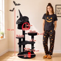 PawHut Gothic Cat Tree, 155cm Cat Tower for Indoor Kittens, Multi-Level Stable Kitten Activity Centre, Black, Halloween(m-3)
