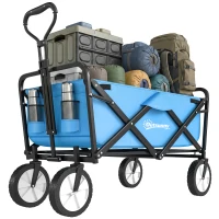 Outsunny 135L Festival Trolley on Wheels, Folding Wagon Camping Trolley Cart with Adjustable Handle, Dual Brakes, Portable Wagon Cart for Outdoor, Garden, Shopping, Fishing, Blue(m-1)