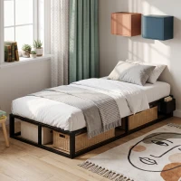 HOMCOM 12 Slats Metal Platform Bed Frame, 3ft Single Bed Frame with Storage Bag and Anti-Slip Pads, Black(m-14)