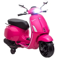 AIYAPLAY Scooter électrique enfant Vespa 6 V dim. 107L x 47l x 73H cm Musique MP3 Port USB Phare 2 roues d'entraînement - Rose(m-16)