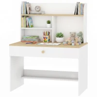 AIYAPLAY Birou pentru Copii, Masă de Studiu cu Bibliotecă și Sertar 3-8 Ani, Alb(m-12)