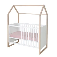 Chambre bébé complete : Lit 60 x 120 cm + commode a langer évolutive + armoire - CABANE - ROBA - Chene / Blanc(m-3)