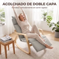 HOMCOM Silla Mecedora con Reposapiés Ajustable en 5 Posiciones Reposabrazos de Madera Acolchado Doble Capa Gris Claro(m-4)