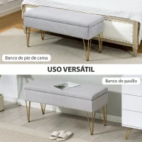 HOMCOM Banco Pie de Cama Tapizado en Lino Sintético con Patas de Acero y Asiento Acolchado Gris Claro(m-8)