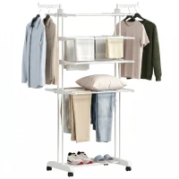 HOMCOM Séchoir à linge pliable 4 niveaux avec roulettes, étendoir linge intérieur avec ailes latérales, cadre en acier, blanc(m-17)