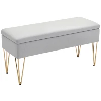 HOMCOM Banco Pie de Cama Tapizado en Lino Sintético con Patas de Acero y Asiento Acolchado Gris Claro(m-1)