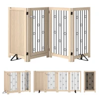 PawHut 4 Panel Freestanding Pet Gate, Indoor Dog Barrier with Lockable Door, Support Feet, 360° Flexible Hinges, Oak(m-1)