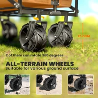 Outsunny 180L Festival Trolley on Wheels, Push & Pull Beach Cart with Removable Canopy, Wide All-Terrain Wheels, Folding Camping Trolley Cart, Adjustable Handle for Garden Fishing Shopping, Orange(m-6)